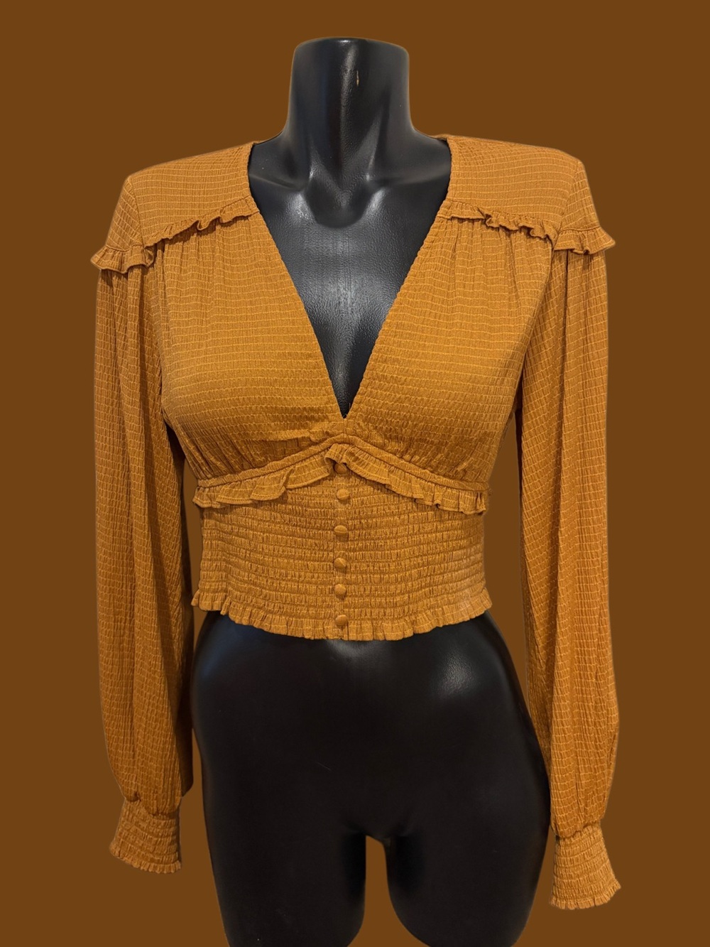 A Loves A Mustard Brown Yellow Long Sleeve Blouse Size Small